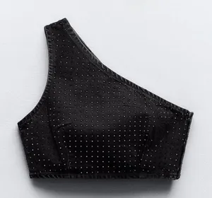 Zara Denim Crop Top With Rhinestones size medium thumbnail 1