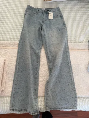 Rhinestone Jeans Forever 21 Straight-Leg Blue denim thumbnail 1