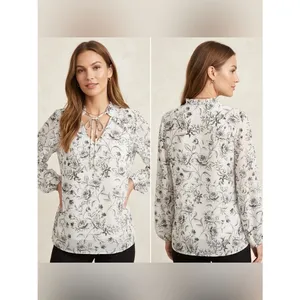 Calvin Klein Women’s Long Sleeve Floral Pattern Tie-Neck Blouse Size Medium thumbnail 2