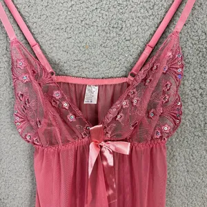 Pink Babydoll Top Womens Small Sheer Sequin Lace Y2K‎ Fairy Coquette Romantic thumbnail 2