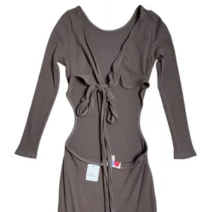 Free People Beach Brown Last Minute Ribbed Midi Dress Womens M thumbnail 6