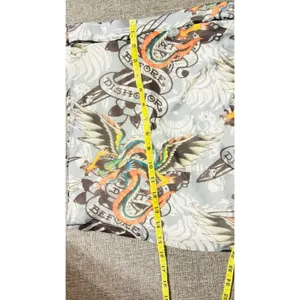 Ed Hardy Tattoo print side tie White mesh dragon paisley mini short skirt sz Med thumbnail 4