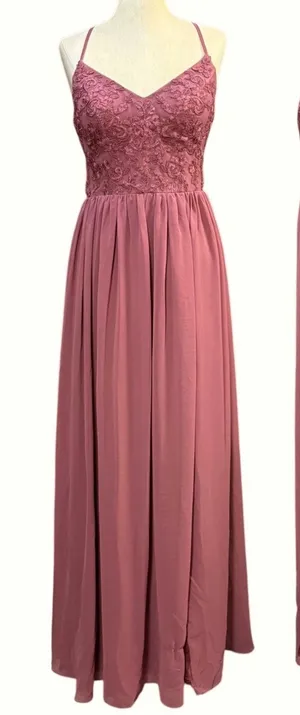 Azazie 10 Mauve Pink Lace Beaded Maxi Dress‎ Formal Gown Prom Bridesmaid Wedding thumbnail 1