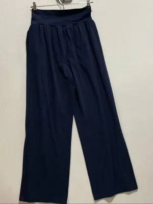Wide-Leg High-Rise Pants in Navy with Crossover Waistband thumbnail 7