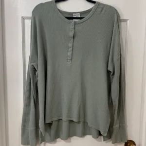 OFFLINE by Aerie Waffle Henley Top Large Sage‎ Green Cotton Thumbholes Oversized thumbnail 4