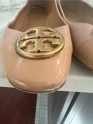 Tory Burch Blush Nude Leather Ballet Flats with Gold Logo Size 6 thumbnail 6