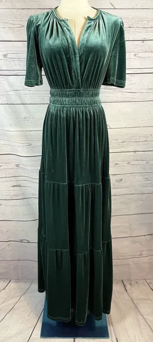Baltic Born Artemis Velvet Maxi Dress Women’s S Green Tiered V-Neck Formal Dres thumbnail 1