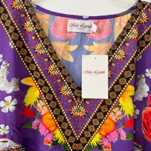 Miss Lavish Kaftan‎ Dress L Tropical Birds Flowers Resort White Lotus Boho NWT thumbnail 2