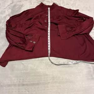 By Anthropologie Burgundy Ruffle Shoulder Peasant Blouse Long Bishop Sleeve XL thumbnail 5