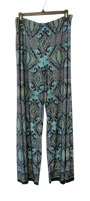 Live‎ and Let Live Womens Teal and Black Paisley Wide Leg Pull On Stretchy Pants thumbnail 1