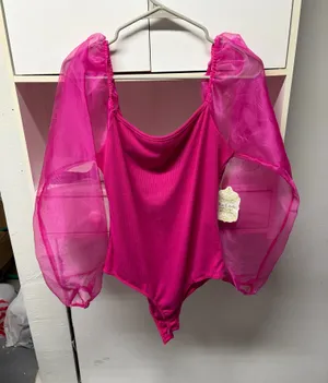 Altar'd State Bodysuit Puff Sleeve Pink thumbnail 1