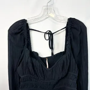 Free People Medium Top Chloe Long Sleeve‎ Smocked Black Regency Romantic 1296 thumbnail 8
