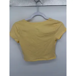 SO Pale Yellow Surplice V Neck Crop Top Y2K Coquette Pastel Small thumbnail 4