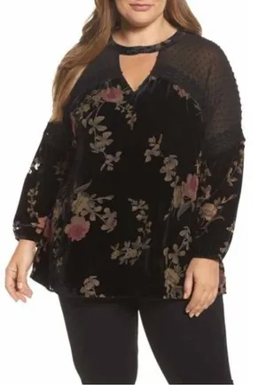 Daniel Rainn Black Floral Velvet Lined Burnout Embroidered 1X Black Floral thumbnail 1