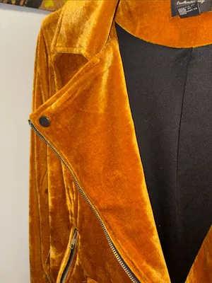 Forever 21 Velvet Moto Jacket in Mustard Gold thumbnail 7