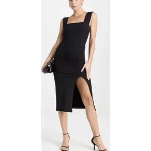 Reformation Cassi Knit Dress Small Black Ribbed Sleeveless Midi Slit Fitted Rib thumbnail 12