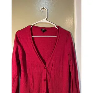 Talbots Women's Size Medium Cardigan Sweater V-Neck Pockets Deep Red Merino Wool thumbnail 3