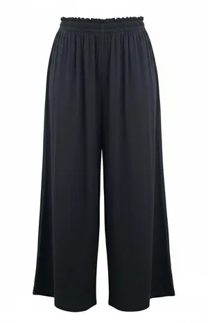 Black Wide Split Flowy Straight Beach Vacation Lounge 90s Pullon Boho Pants XS‎ thumbnail 2