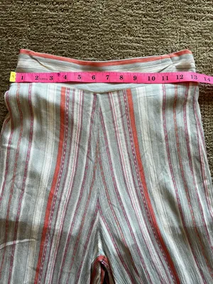 Striped Wide-Leg asymmetrical flowy bohemian Pants in Cream and Coral thumbnail 5