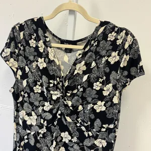 Style & Co Black White Floral Twist Front Midi Dress Size L Short Sleeve Stretch thumbnail 3