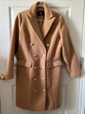 Khaki Camel Autumn Peacoat Trench Coat Long Jacket Wool Blend Sz M (8-10) thumbnail 1