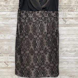 Coldwater Creek Womens‎ 14 Dress Cocktail Black Tan Lace Ruffled Neck Sleeveless thumbnail 3