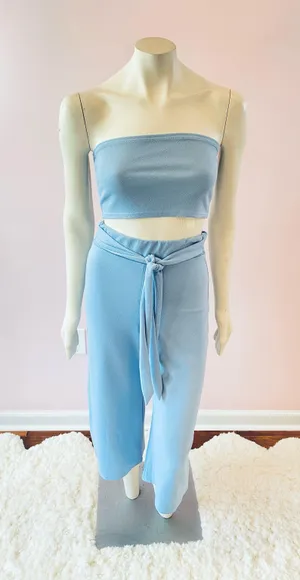 Boohoo Sky Blue Tie-Waist Co-ord Culotte Pant Set thumbnail 4