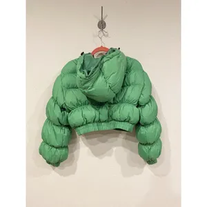 Pretty Little Thing Puffer Jacket Womens XL Green Cropped Hooded Petite Bubbl NWT thumbnail 5