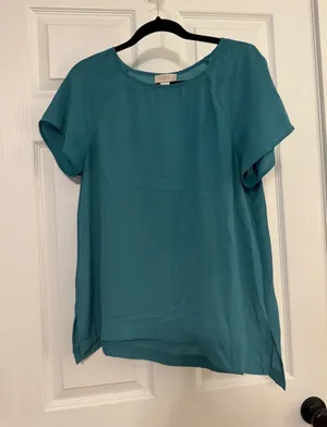 LOFT Teal Short Sleeve Round Neck Blouse thumbnail 1