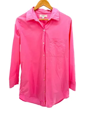 L Space Womens‎ Neon Pink Cotton Button Down Shirt Long Sleeve Relaxed Fit MD thumbnail 1
