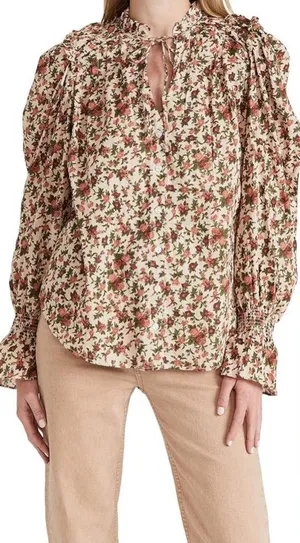 Free People Floral Blouse in Orange and Green vintage combo thumbnail 1