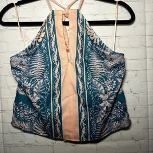 NWT Anthropologie Eva Franco Pink Floral‎ Print Halter Neck Crop Top Size 8 thumbnail 3
