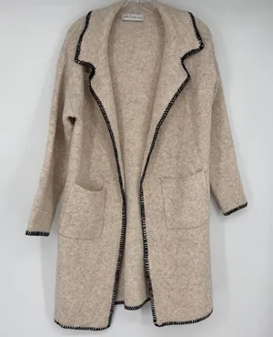 Petal + Pup Cardigan‎ Womens S/M Beige Wool Blend Long Open Front Coat Pockets thumbnail 1