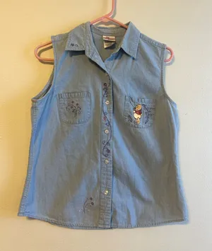 Vintage Winnie the Pooh Denim Vest Disney Embroidered thumbnail 1