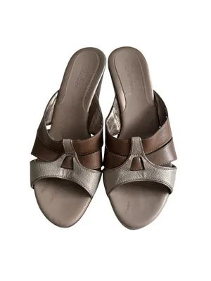 COLE HAAN Light Bronze Brown Silver Leather Sandals Heels Size 7 thumbnail 7