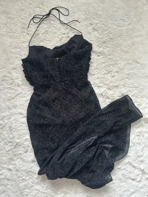 Significant Other Dress Halter Midi Cut Outs Ruffle Velvet Polka Dot Black Sz 4 thumbnail 2