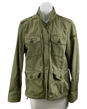 Abercrombie & Fitch Women's Green Long Sleeve Full Zip Utility Coat Jacket Sz M thumbnail 1