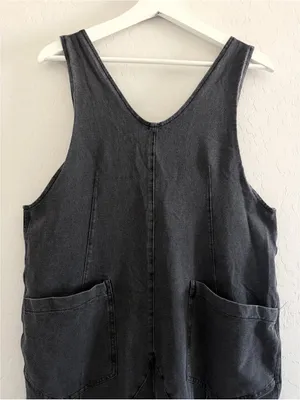 Exlura NEW High Roller Denim Bib Jumpsuit Loose Sleeveless Baggy Overalls Pockets M thumbnail 5