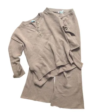 Free People Beach Hailee Waffle Knit Lounge‎ Set Cozy Coastal Boho Small Relaxed thumbnail 1