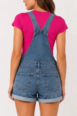 Celebrity Pink Blue Denim Short Overalls ONLY. Size S thumbnail 2