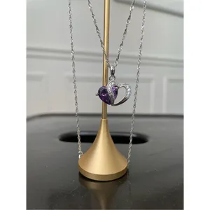 Jeulia 925 Silver Double Heart Pendant Necklace Amethyst CZ Stone Pendant thumbnail 7
