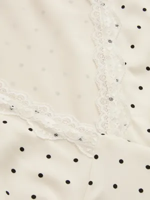 CoMMENSE Polka Dot Lace Trim Maxi Dress, size medium NWT Satin Sold out thumbnail 11