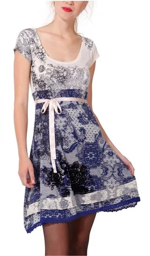 Desigual Womens Cream‎ Blue Paisley Lace Print Tunic Dress Size M NWT thumbnail 1