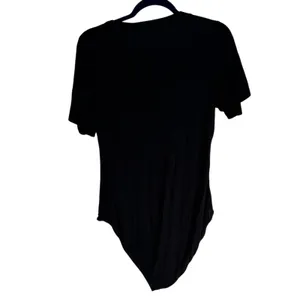 Free People Black Deep V Neck Short Sleeve Thong‎ Bodysuit L Made in USA thumbnail 7