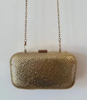 Lulus Clutch Bag Women's Gold Detachable Crossbody Chain Strap Clasp Closure thumbnail 1