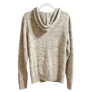 Ministry of Fashion 1886 Marled Knit Henley Hoodie Sweater Cream Grey Medium thumbnail 2