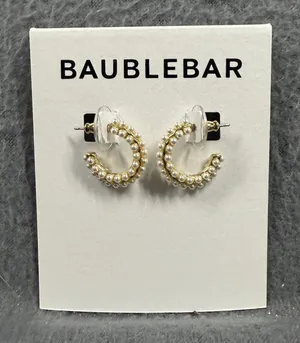 Baublebar Womens Gold Nina Imitation Pearl Hoop Earrings NWT thumbnail 1