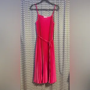 NWT SAM EDELMAN | Hammered Satin Plissé Dress in Hot Pink, size M thumbnail 2
