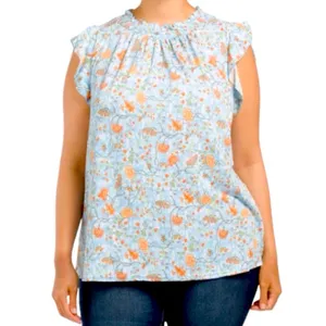 Melloday Floral Ruffle Neck Top thumbnail 5