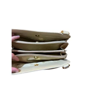 Etienne Aigner Cream Leather Shoulder Bag Gold Hardware Triple Compartment Purse thumbnail 14